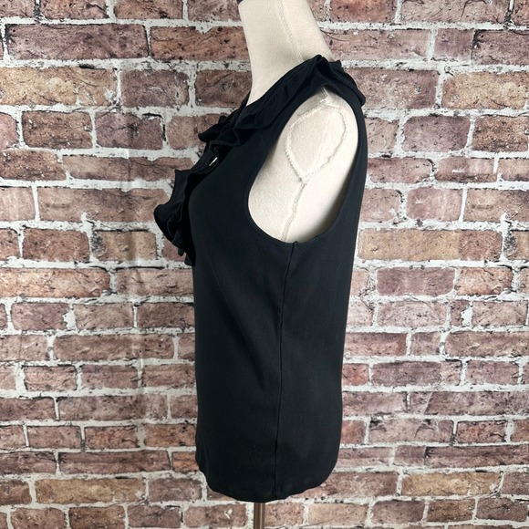 Lauren Ralph Lauren Black Ribbed Cotton Ruffle V-Neck Sleeveless Top Large - Picture 6 of 14